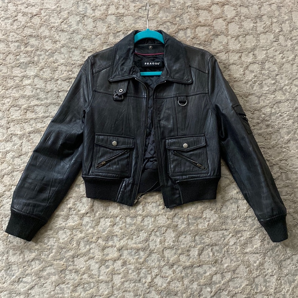 Victoria’s Secret / Prague Genuine Black Leather Bomber Jacket